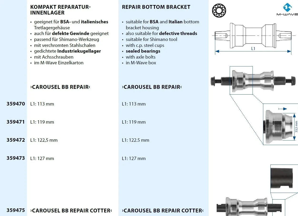 Monobloc Pedalier CAROUSEL BB REPAIR 113 mm (4/4)
