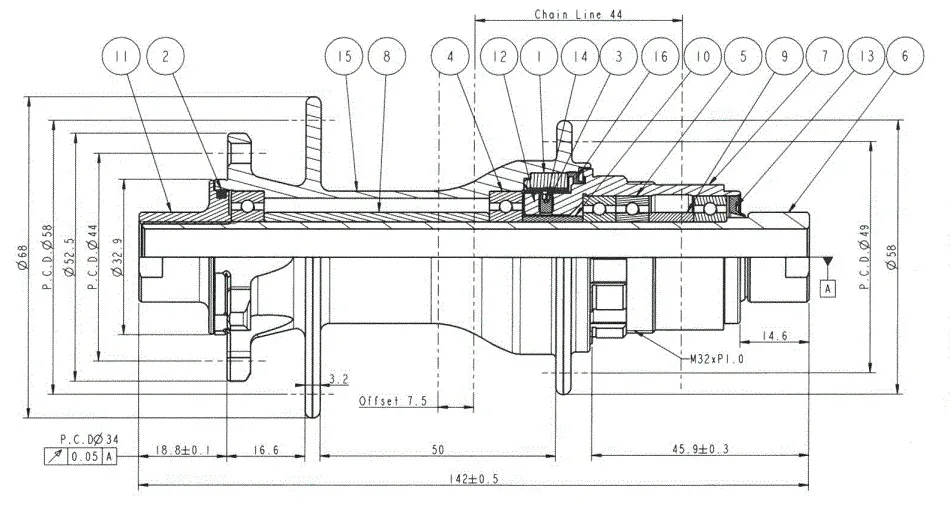 Butuc Spate D792SB-X12-A6A-XDR, Negru , 28H (2/3)